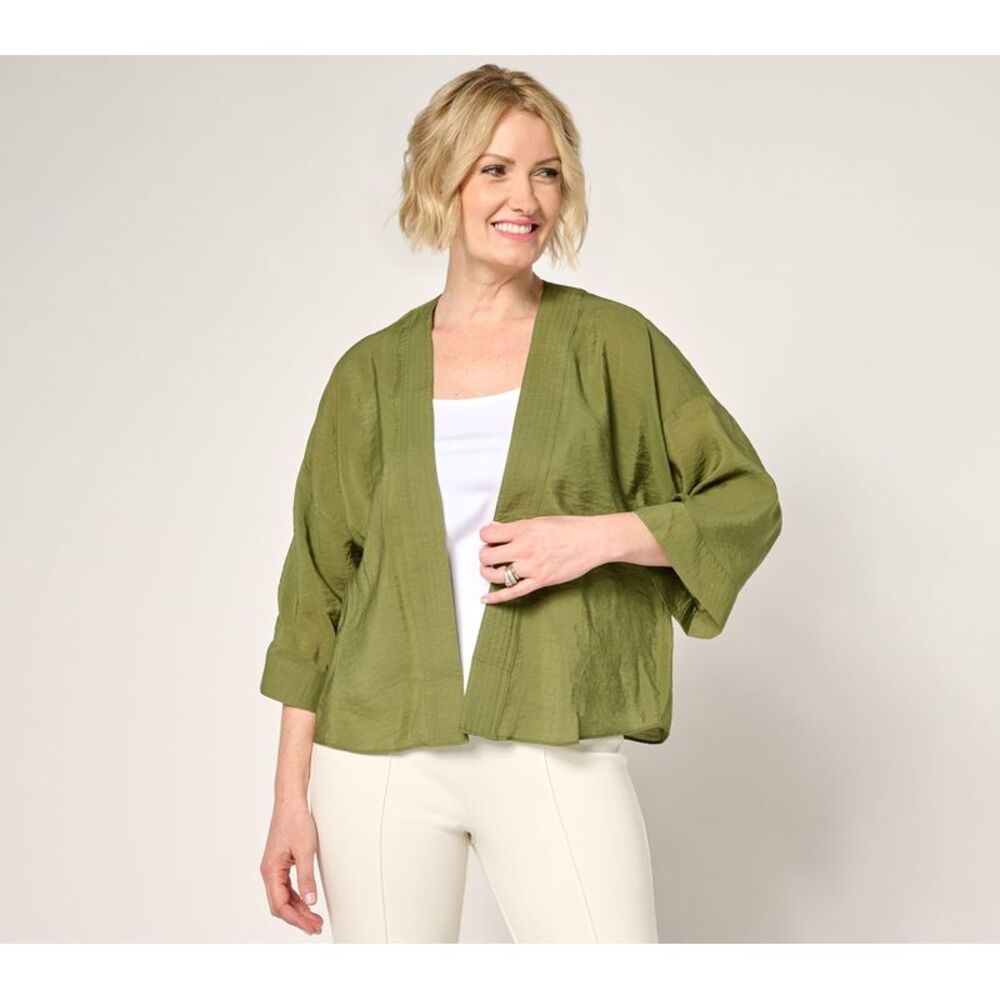 Women Control Women's Top Sweater Sz M Woven Open Front Topper Green A692368